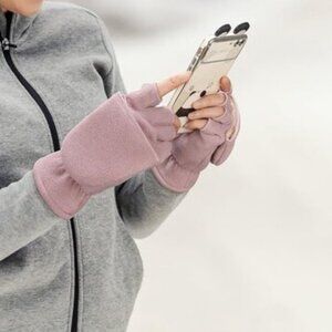 ⚡Women Pink Fingerless Convertible Thermal Polar Fleece Mittens Winter Gloves